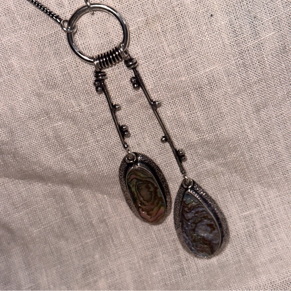 Modern Abalone Solar dangle multi-gem handmade statement Necklace - Picture 8 of 16